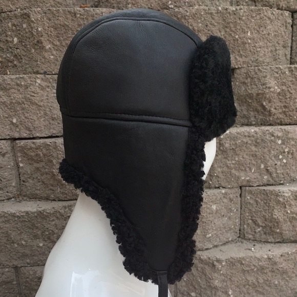 Sheepskin shearling leather Bomber Trapper hat NWT - Picture 4 of 7